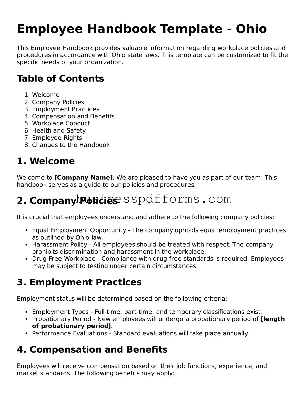 Free Ohio Employee Handbook Template