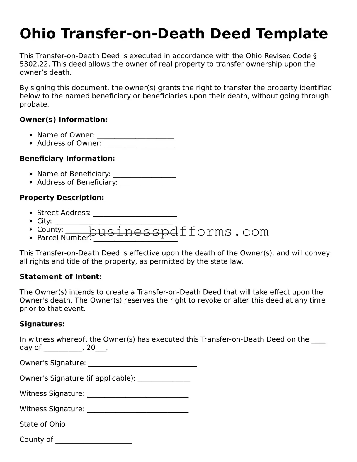 Free Ohio Transfer-on-Death Deed Template