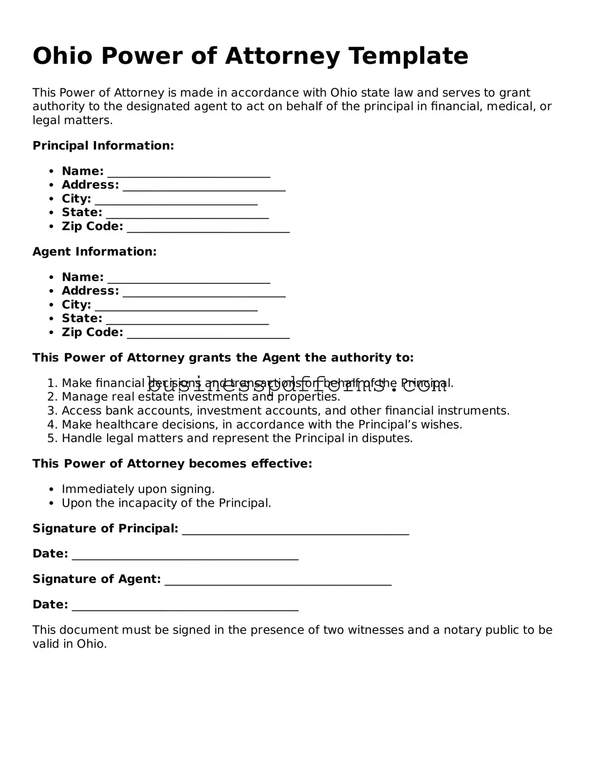 Free Ohio Power of Attorney Template