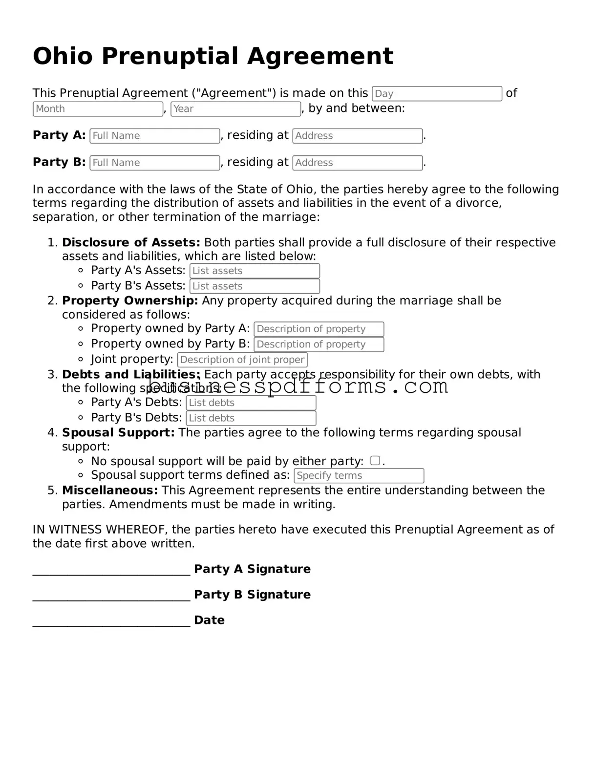 Free Ohio Prenuptial Agreement Template