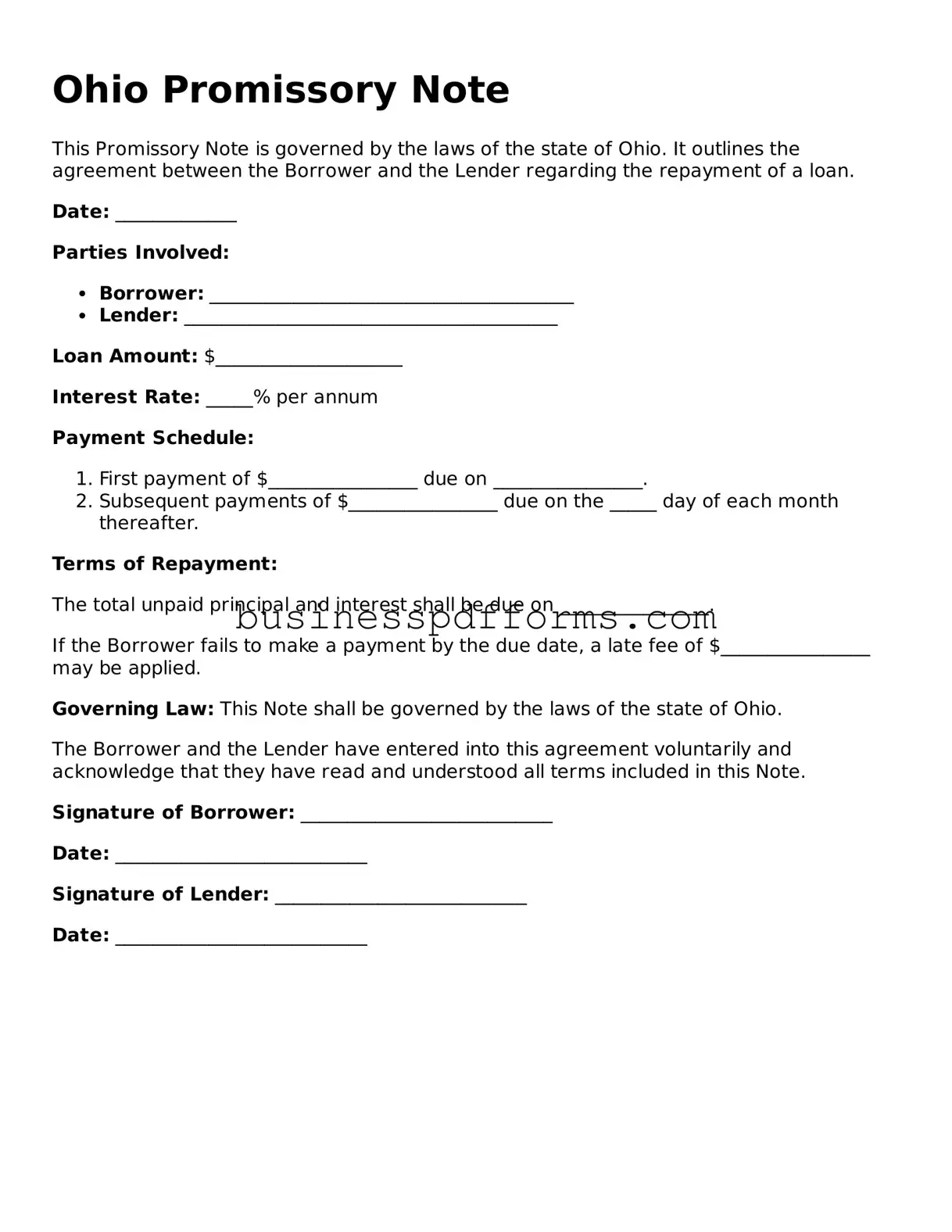 Free Ohio Promissory Note Template