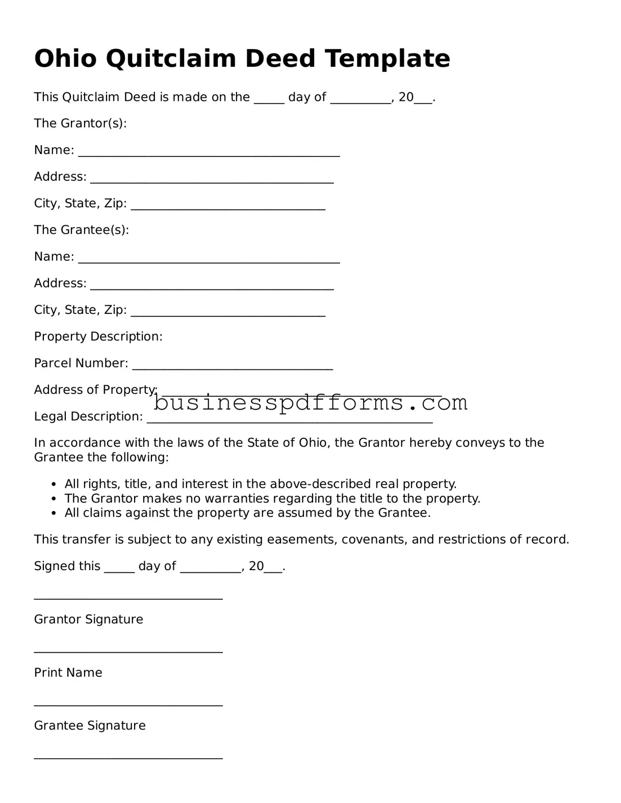 Free Ohio Quitclaim Deed Template