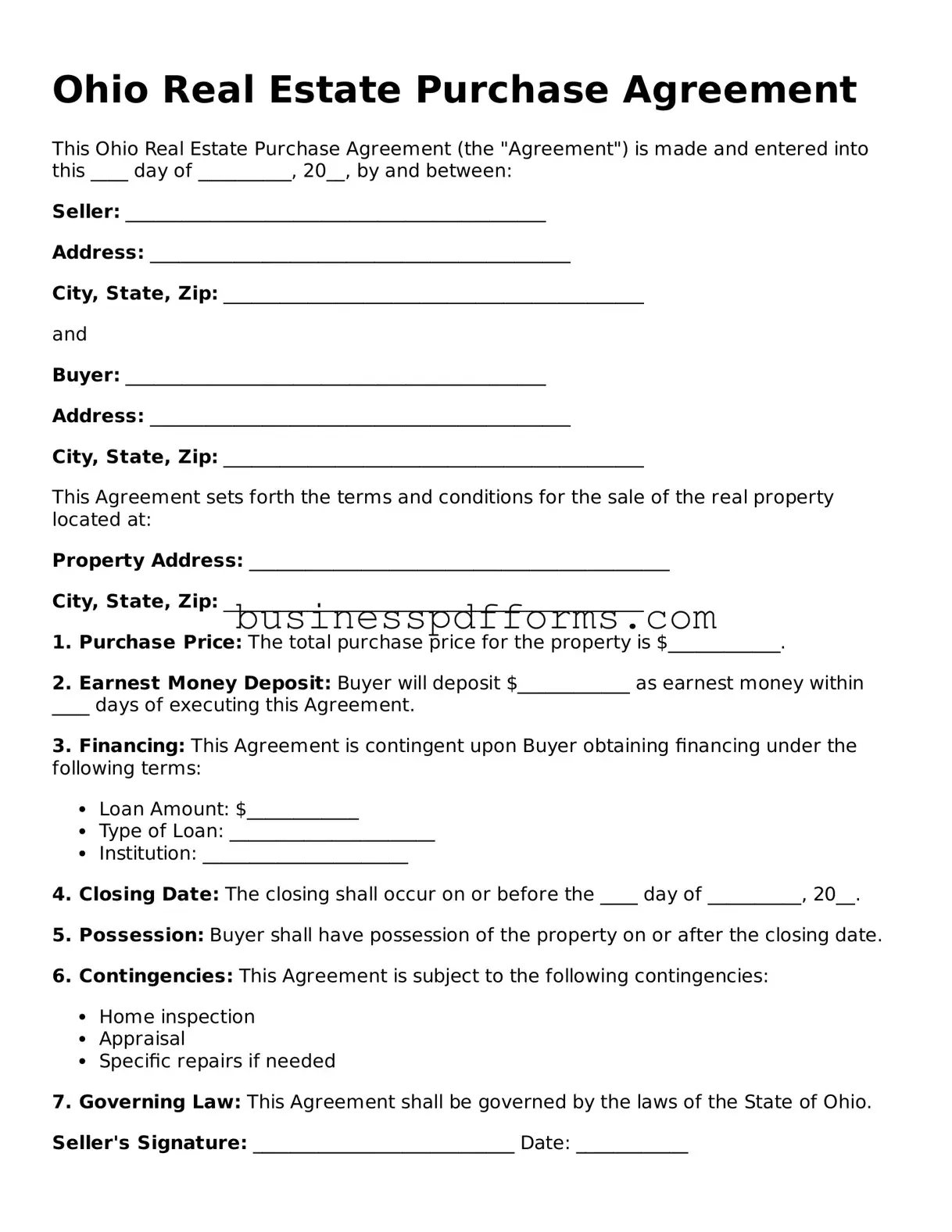 Free Ohio Real Estate Purchase Agreement Template