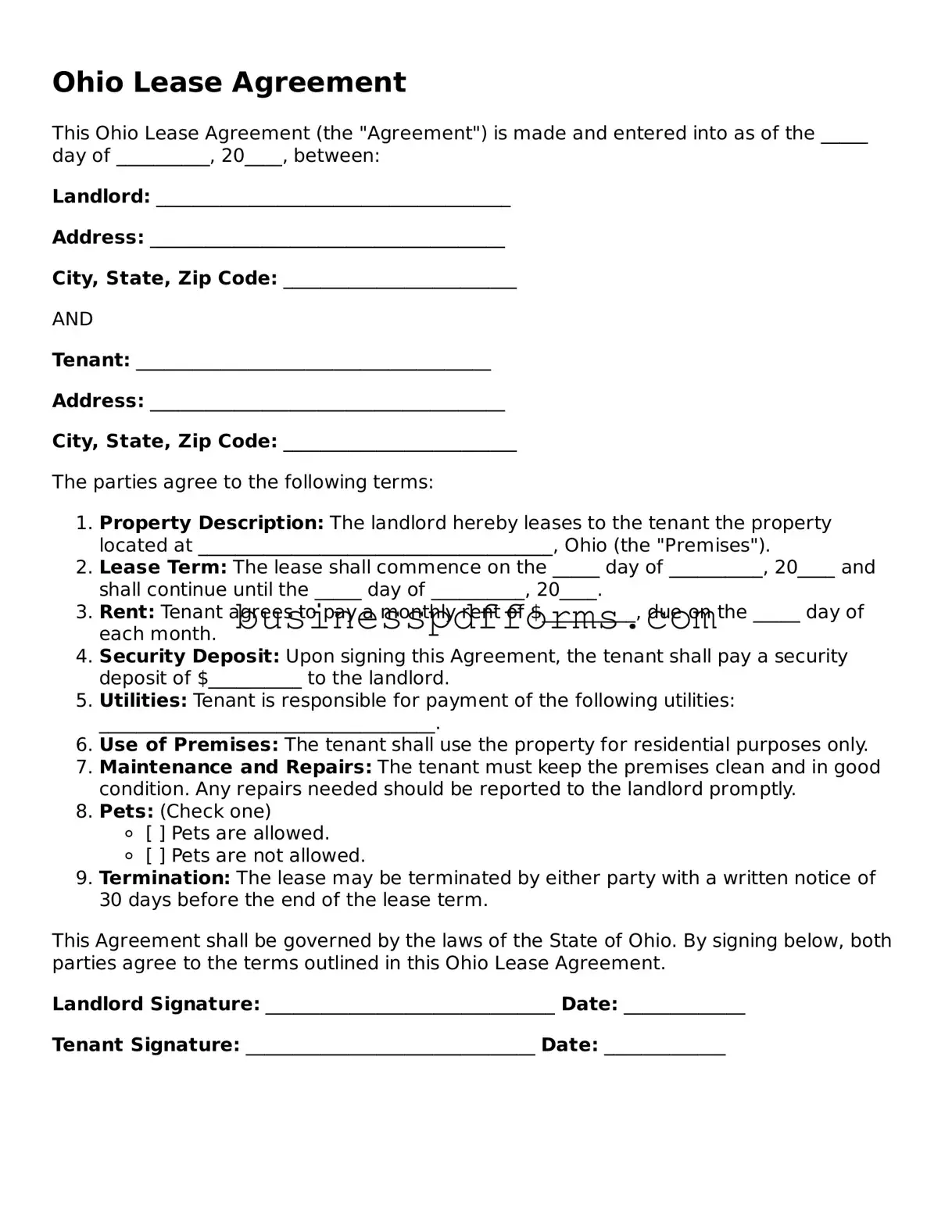 Free Ohio Lease Agreement Template