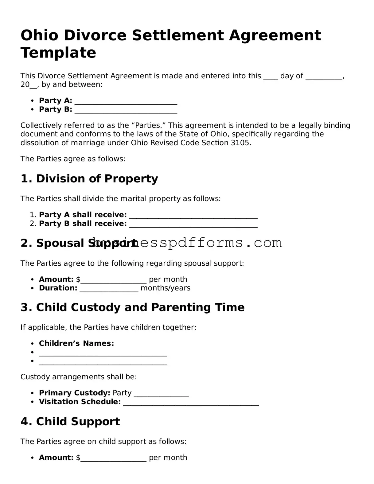 Free Ohio Divorce Settlement Agreement Template
