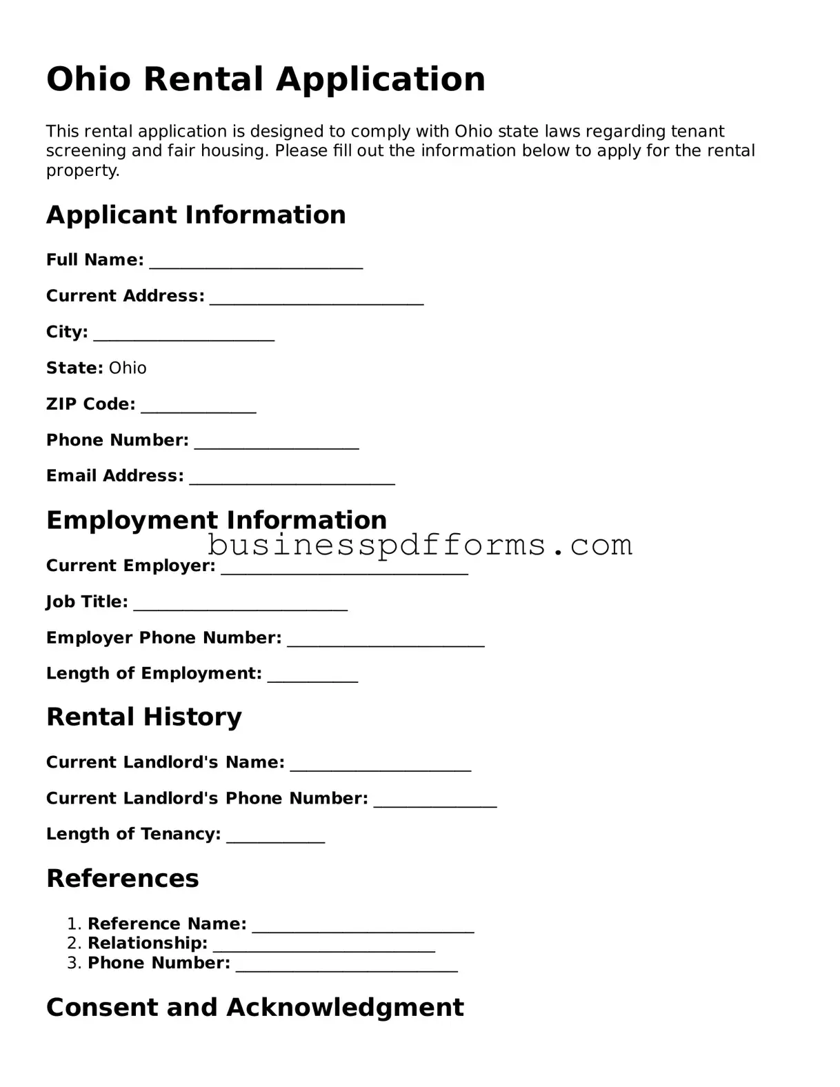 Free Ohio Rental Application Template