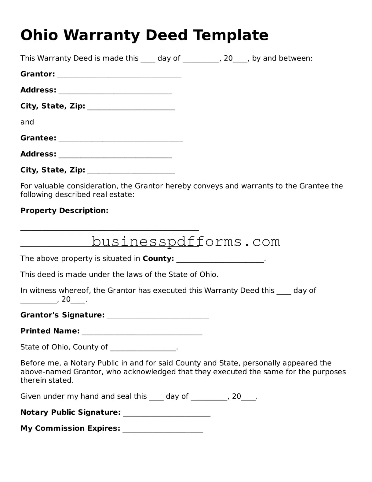 Free Ohio Deed Template