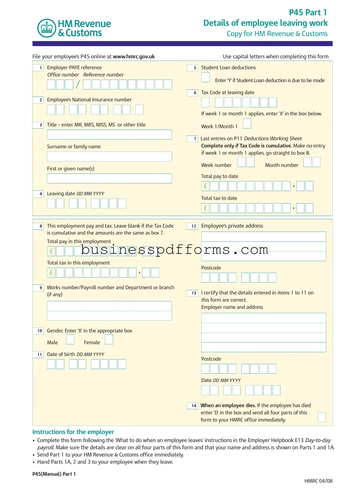Fill in Your P 45 It Template