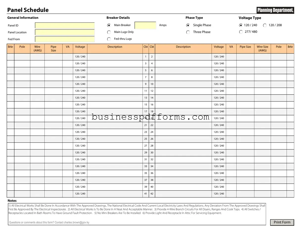 Fill in Your Electrical Panel Schedule Template