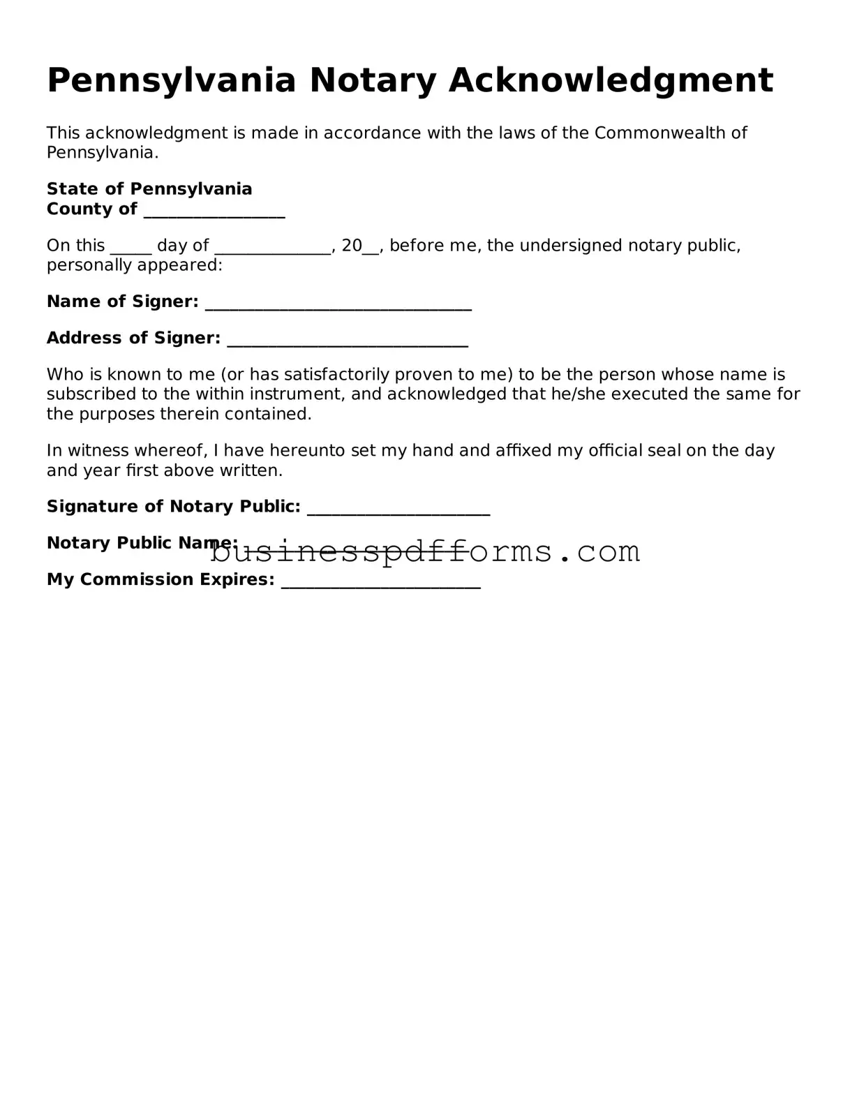 Free Pennsylvania Notary Acknowledgement Template