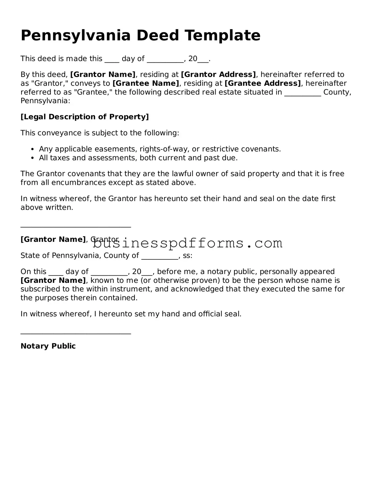 Free Pennsylvania Deed Template