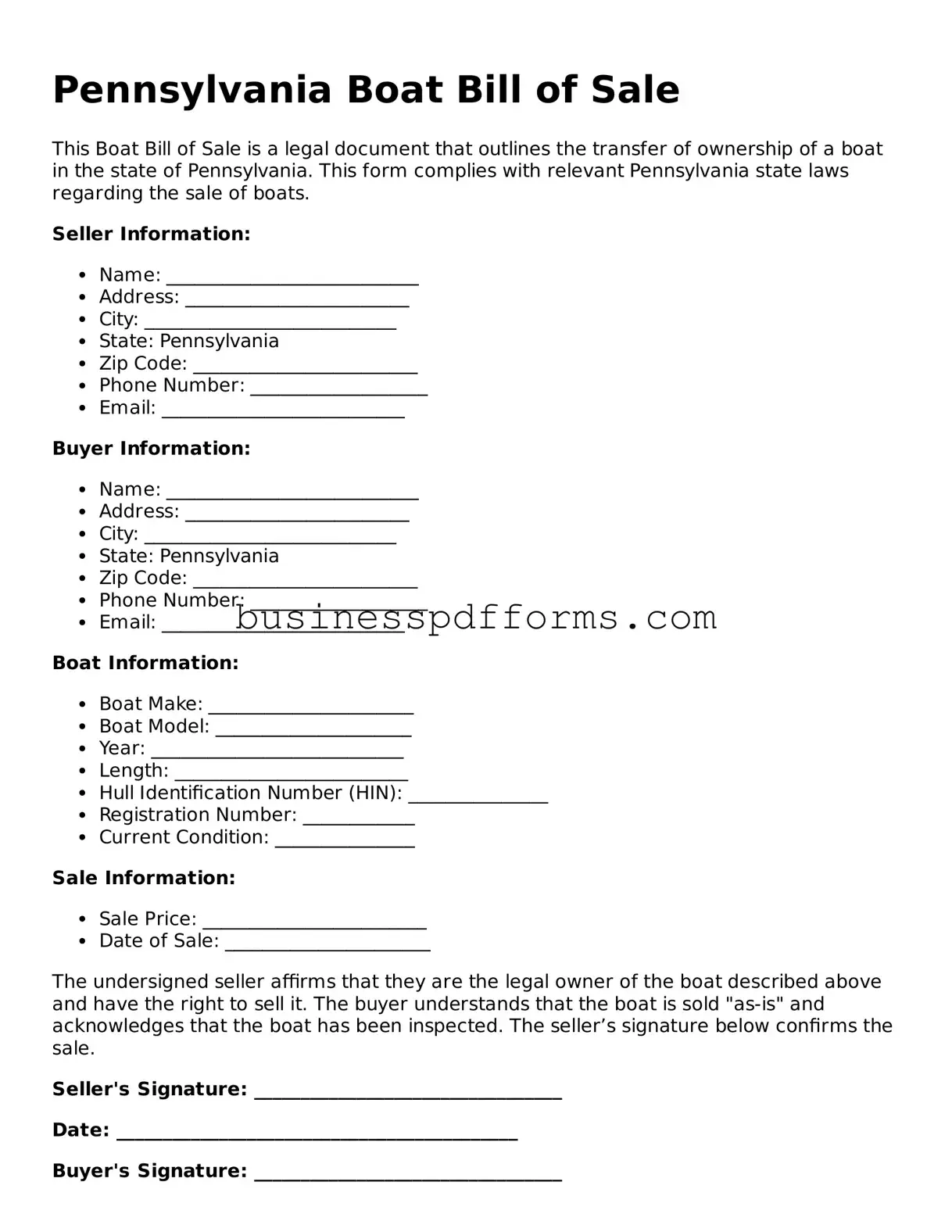Free Pennsylvania Boat Bill of Sale Template