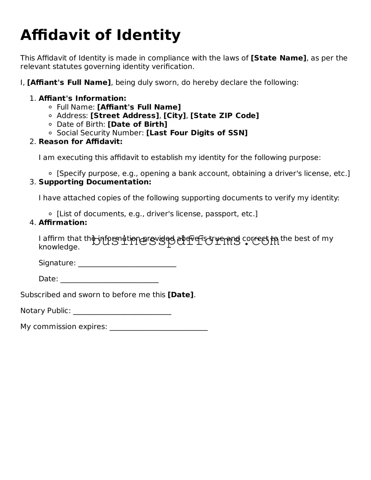 Attorney-Verified Affidavit of Identity Template
