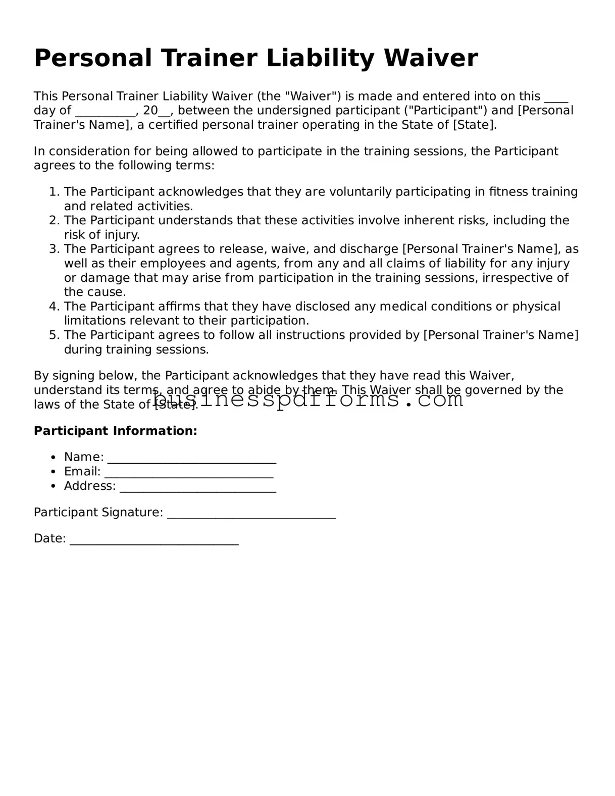 Attorney-Verified Personal Trainer Liability Waiver Template