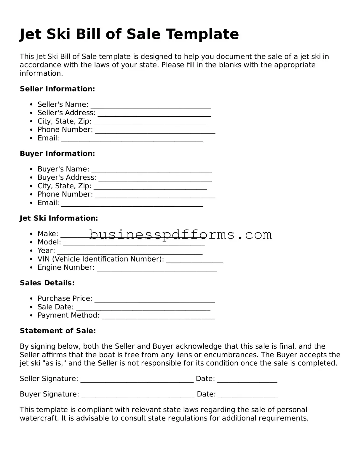 Attorney-Verified Jet Ski Bill of Sale Template