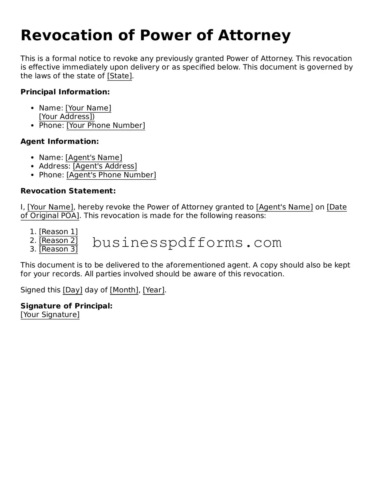 Attorney-Verified Revocation of Power of Attorney Template