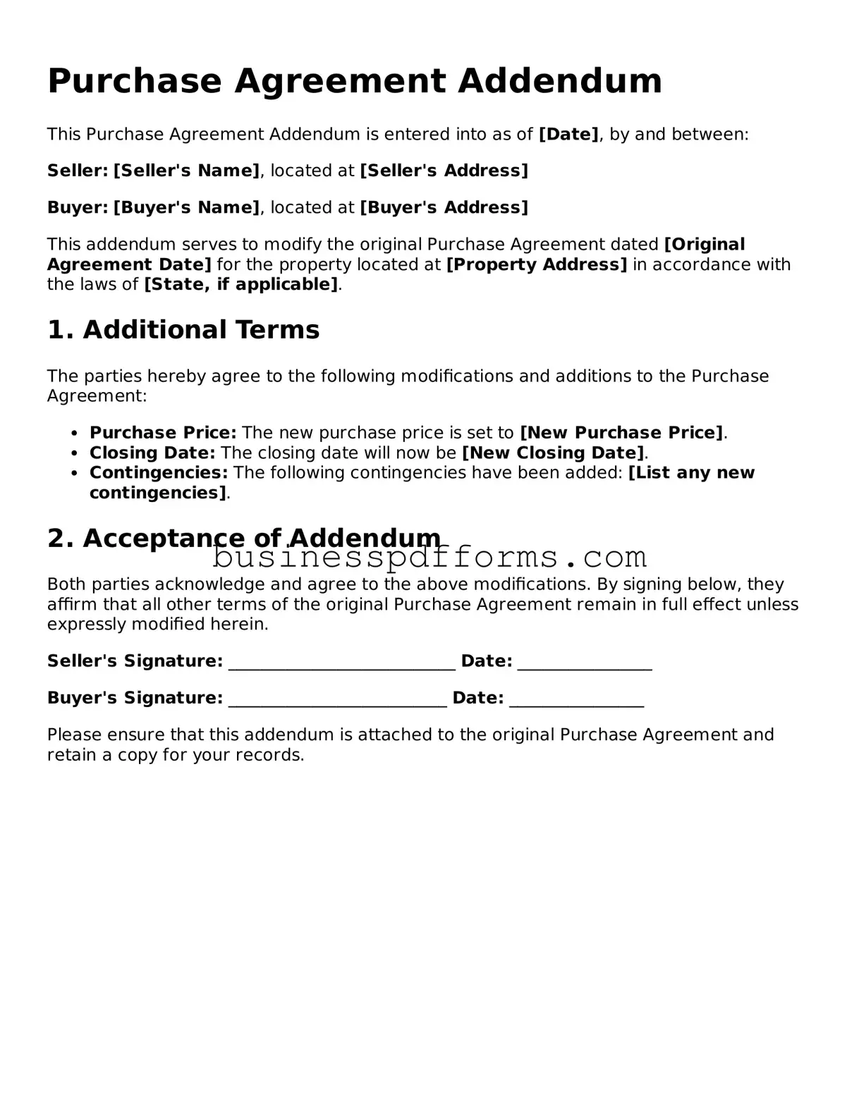 Attorney-Verified Purchase Agreement Addendum Template