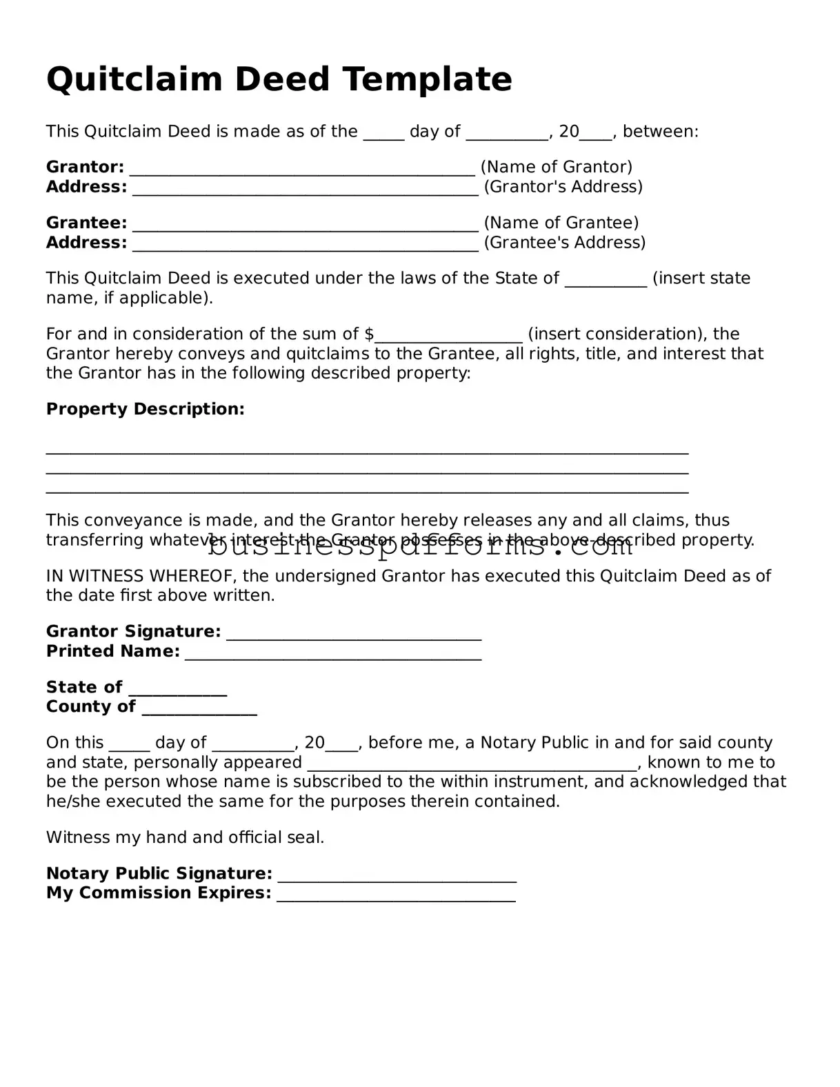 Attorney-Verified Quitclaim Deed Template