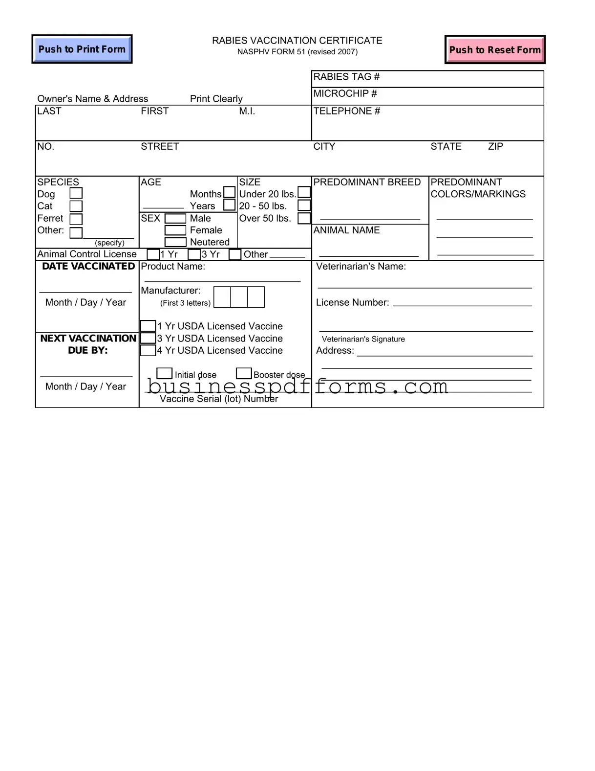 Fill in Your Rabies Certificate Template