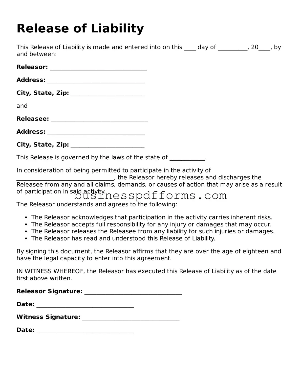 Attorney-Verified Release of Liability Template