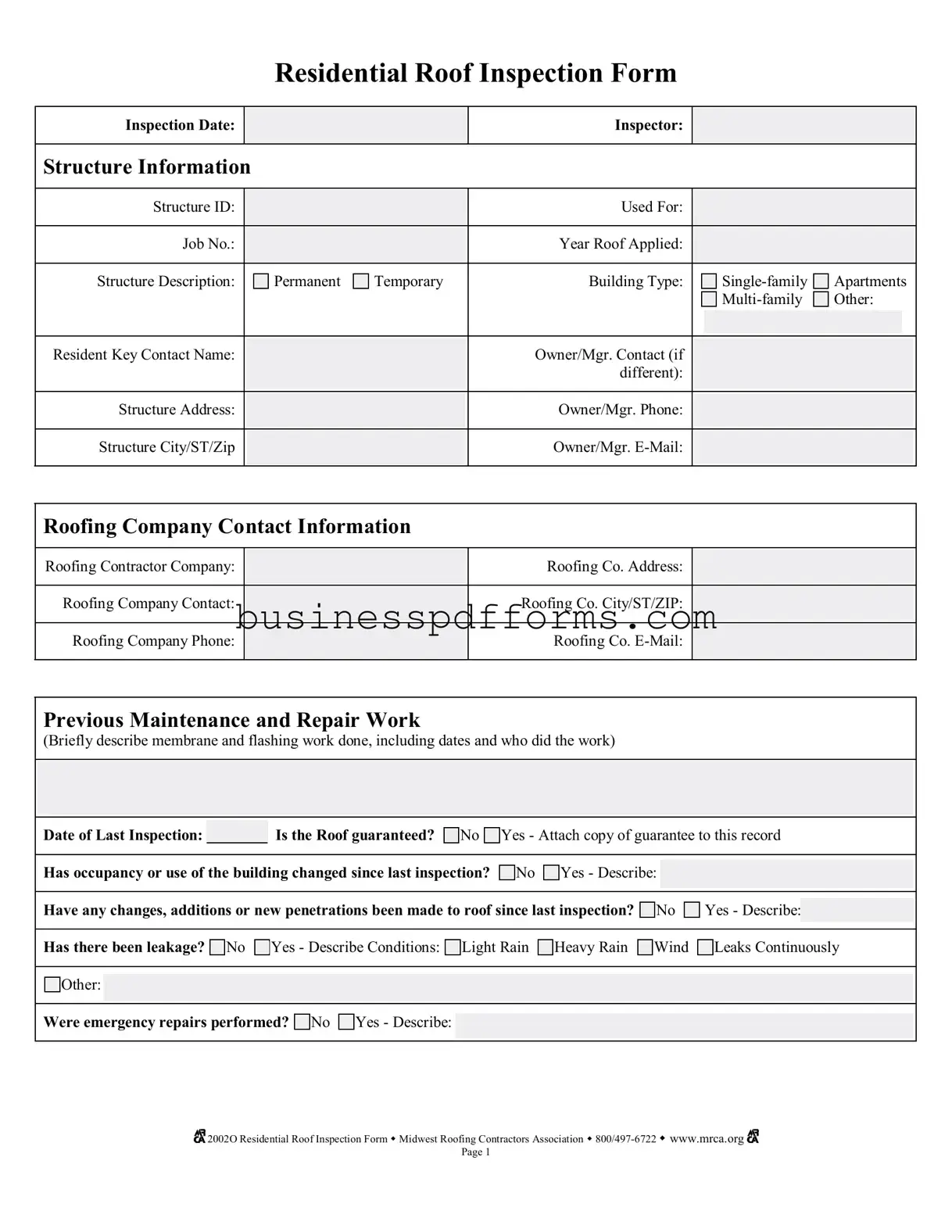Fill in Your Roof Inspection Template