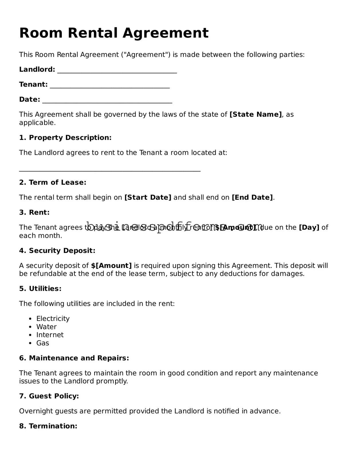 Attorney-Verified Room Rental Agreement Template