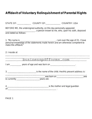 Fill in Your Affidavit Parental Rights Template