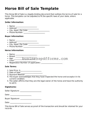Attorney-Verified Horse Bill of Sale Template