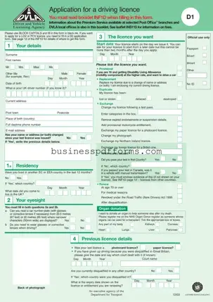 Fill in Your D1 Dvla Template