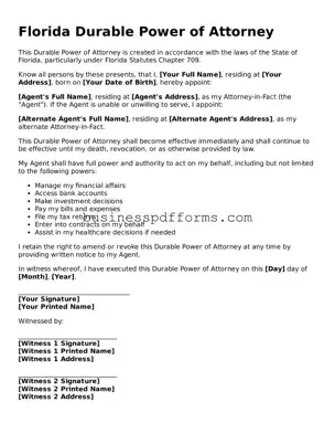 Free Florida Durable Power of Attorney Template