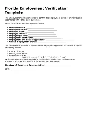 Free Florida Employment Verification Template