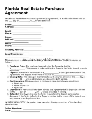 Free Florida Real Estate Purchase Agreement Template