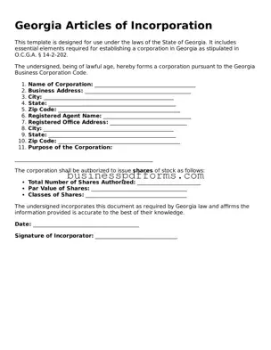 Free Georgia Articles of Incorporation Template