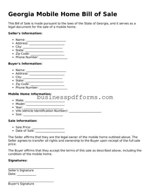 Free Georgia Mobile Home Bill of Sale Template