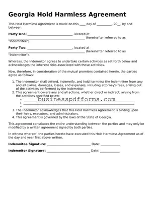 Free Georgia Hold Harmless Agreement Template
