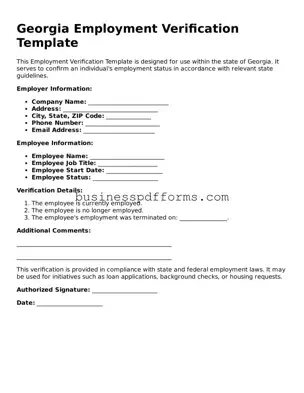 Free Georgia Employment Verification Template
