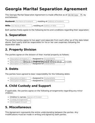 Free Georgia Marital Separation Agreement Template