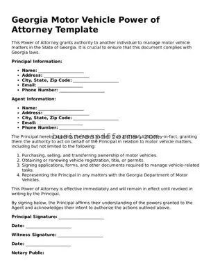 Free Georgia Motor Vehicle Power of Attorney Template