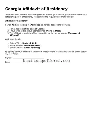 Free Georgia Affidavit of Residency Template