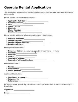 Free Georgia Rental Application Template