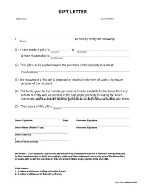 Fill in Your Gift Letter Template