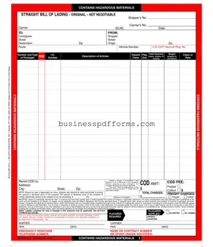 Fill in Your Hazard Bill Of Ladden Template
