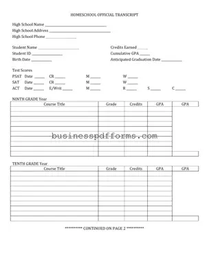 Fill in Your High School Transcript Template