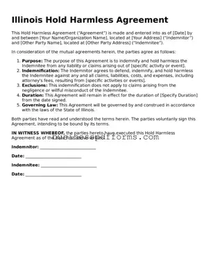 Free Illinois Hold Harmless Agreement Template