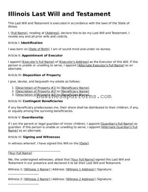 Free Illinois Last Will and Testament Template