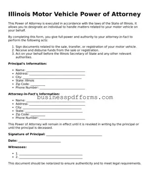 Free Illinois Motor Vehicle Power of Attorney Template