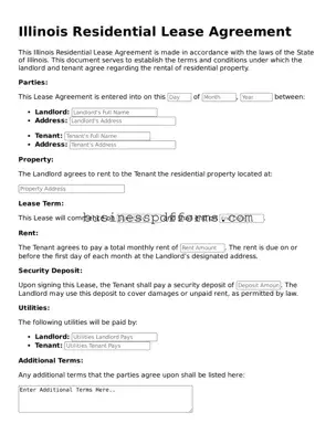 Free Illinois Residential Lease Agreement Template