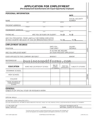 Fill in Your Employment Application Pdf Template
