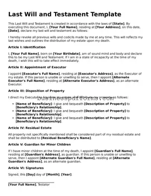 Attorney-Verified Last Will and Testament Template
