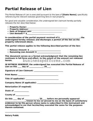 Attorney-Verified Partial Release of Lien Template